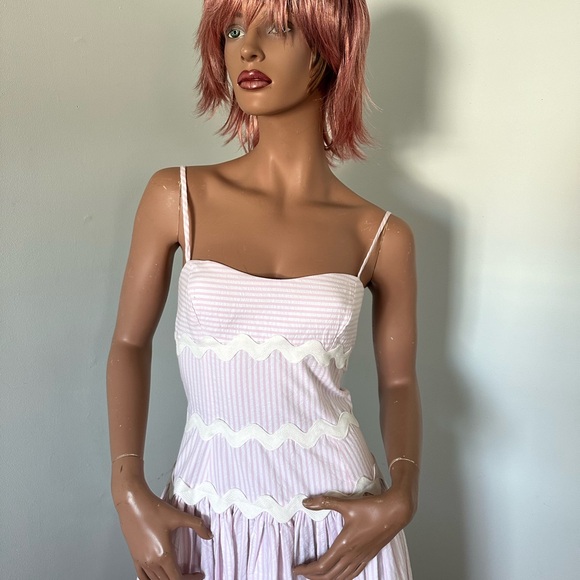 NWOT Classic Seersucker Midi Dress with Spaghetti Straps and Ric Rack Trim. - Picture 8 of 11